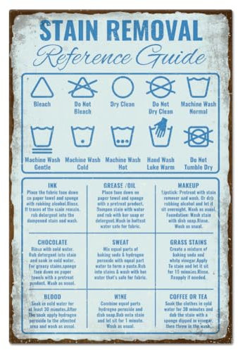 GLOBLELAND Wäscheführer Anleitung Zur Fleckenentfernung Metallblechschild Retro Personalisierte Schilder Nähzimmerschilder Kunsttafel Poster Wanddekoration Für Zuhause 8 12 x (5) (1) cm