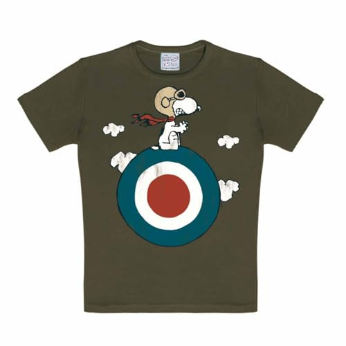 Logoshirt® Peanuts I Snoopy I Pilot I Target I T-Shirt Print I Kinder I Mädchen & Jungen I kurzärmlig I Oliv-grün I Lizenziertes Originaldesign I Größe 158/164