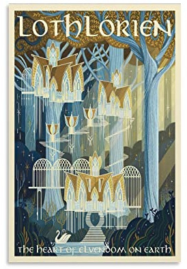 Lothlórien – See Mittelerde LOTR-Poster – Retro-Vintage-Poster, Kunstwerk, Leinwand-Poster, Wandkunstdrucke, Heimdekoration, 50 x 75 cm