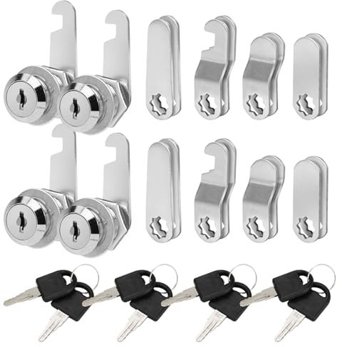 Spesh Lot de 4 Serrure Boite aux Lettres, 16mm Serrures de Armoire, Chaque Serrure Meuble avec 2 Clé et 5 Plaques de Serrure Différentes pour Casier Classeur Tiroir(16MM)