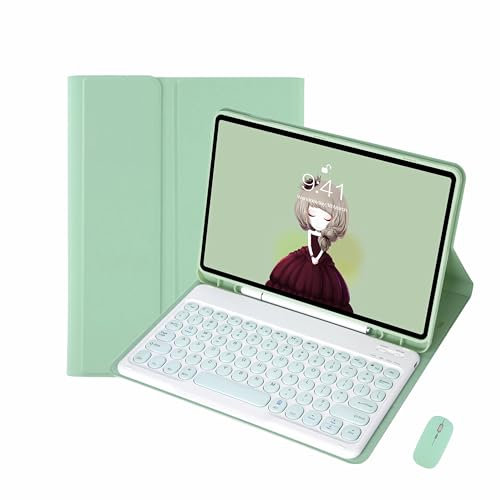 BaMmy Etui Clavier pour Samsung Galaxy Tab A7 10.4 2022 (SM-T500/T505/T507/T509) avec Souris, Coque Arrière en TPU Souple avec Clavier Détachable, Support pour Stylo S pour Tab A7 10.4,Light Green