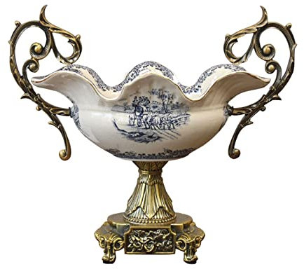 Obstschale Neue Chinesische Stil Retro Hohe Füße Doppel Ohren Griff Obst Platte Hause Wohnzimmer Keramik Dekor Obst Teller