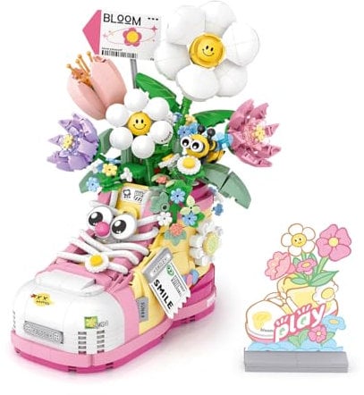 RSDHFLY Blumen Bouquet Bausätze, Blumen Schuh Baustein Spielzeug Set,kreative Bonsai Blumen Bouquet Bausatz, Bausteine Set für Erwachsene und Kinder(Pink)