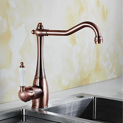 Küchenarmaturen, Rotbronze, Messing, Einhandgriff, Keramikgriff, Küchenarmatur, Einloch-Drehgelenk, 360 Grad Heiß-Kaltwasser-Mischbatterie (Color : Red Bronze)