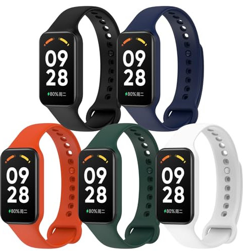 RenSheng 5 Piezas Compatible con Xiaomi Smart Band 8 Active Correas, Correas para Xiaomi Smart Band 8 Active/Redmi Smart Band 2 Reemplazo Pulsera Silicona Correa