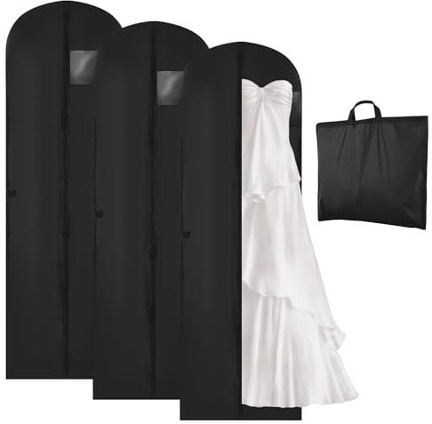 3 pezzi Custodie per Abiti, 180x60 cm Borsa porta Abiti, Cerniera Lunga, Pieghevole, Adatta per Giacche, Camicie, Gonne, Abiti, Cappotti