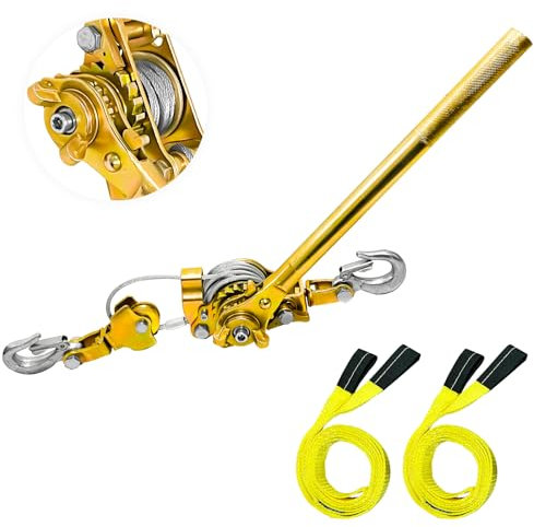 YATOINTO Treuil 2T avec deux élingues de levage de 2,4 x 2,4 m, corde d'extraction de câble robuste, extracteur de câble avec 2 crochets, treuil pour soulever des bâtiments, garages, entrepôts