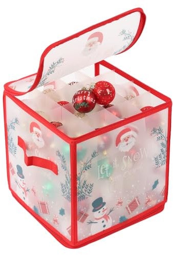 EDWINENE Christmas Bauble Storage Box,Christmas Ornament Storage Box, 64 Compartment Christmas Storage Box With Dividers for Christmas Ornament Decorations (Santa)
