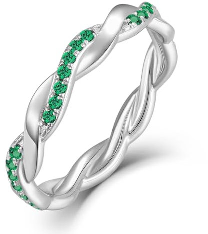 YL Unendlichkeit Damen Ringe 925 Sterling Silber Smaragd Stapelbare Ring Eternity Ewigkeitring Schmuck Geschenke für Damen Mutter Freundin,Größe60