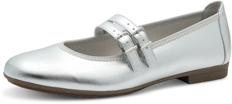 Jana Damen Ballerinas mit Riemen Vegan, Silber (Silver), 39 EU