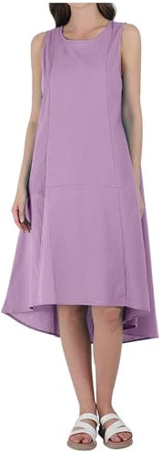 Robe longue à col rond pour femme - Sans manches - Couleur unie - Longue robe swing - Robe pour adolescente, lilas, XL