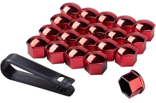 FNUQKREF 20 Stück Radschraubenkappen Für Opel Astra H Caravan Wagon 2007-2010, Auto Radmuttern Abdeckung Bolzen Kappe Sechseckige Nabe Schutz Dekoration Zubehör Mit Entfernung Werkzeug,C/Red-19mm