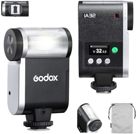 Godox iA32 Flash pour appareil photo iA32, modes auto/manuel, réglage de -7 ° à 90 °, mini flash
