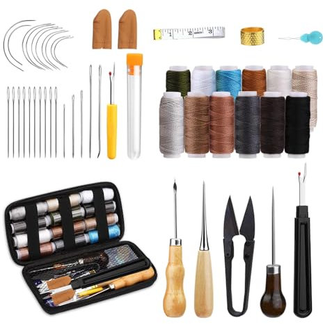 YZROHYI Nähset Grundausstattung Reise Nähetui,Nähzeug für Nähmaschine mit Nähzubehör,Leder Nähwerkzeug Set mit 49 Sewing Accessories,Nadel und Faden Set,Nähutensilien für Anfänger,Reisenähset Metall