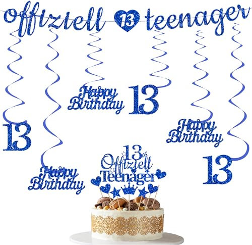 Offizielle Teenager Deko 13 Geburtstag - 15 Stück Blau Offizielle Teenager banner Kreis Dot Twinkle Star Hanging Streamer Tortenaufsatz Für Jungen Mädchen Geburtstagsparty