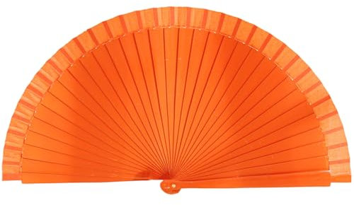 RALIYATX Foldings Fan, Spanish Wood Foldings Fan Solid Color Plain Modern Classical Vintage Wooden Hand Fan for Dance Perfornamnces Party - Orange