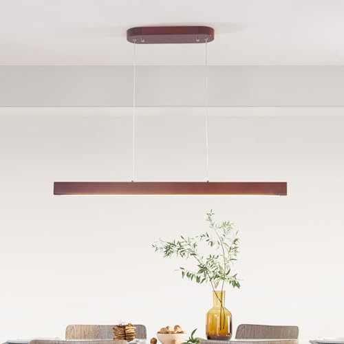 Schindora Pendelleuchte Esstisch Holz Dimmbar Led,80Cm Nussbaum KüChe HäNgelampe Mit Fernbedienung,Höheneinstellbar,24W Moderne Wohnzimmer Lampe Esszimmerlampe FüR Schlafzimmer Esszimmer BüRo