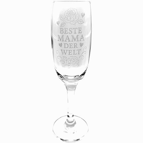 Sektglas mit Gravur „Beste Mama der Welt“ – persönliches Geschenk für Mama zum Muttertag, Geburtstag oder als Dankeschön – edles Champagnerglas mit Rosenmotiv (21 cm, 210 ml)