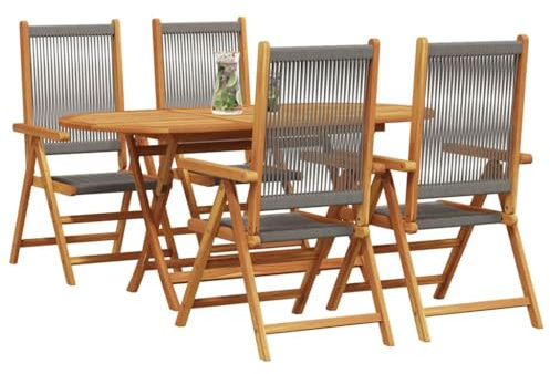 vidaXL Garten Essgruppe 5 pcs Grau Massivholz Akazie, Garten und Terrasse, modernes Outdoor-Essensemble, Akazienholz-Sitze für entspannte Abende, gemütliche Möbel