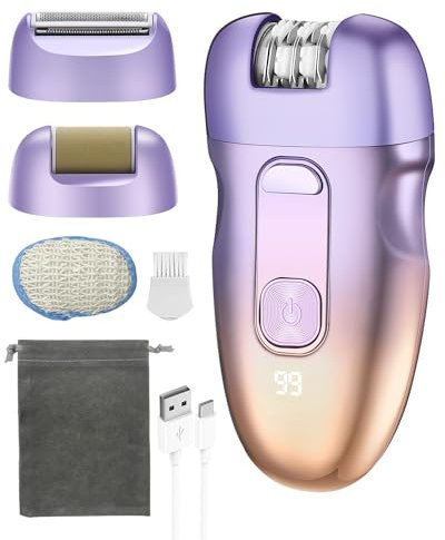 3-en-1 Épilateur Électrique Femme Sans Fil, Epilateur Visage avec Têtes Interchangeables, IPX6 & LED, USB-C Étanche Rasoir Électrique Femme pour Jambes, Aisselles, Épilateurs et Accessoires