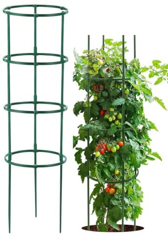 Frundoo Enrejado de tomates, jaula de tomate con altura ajustable, soporte para flores, columna para plantas trepadoras, enrejado para tomates, torre de tomates, pepinos, 36 (18 anillos, 18 barras