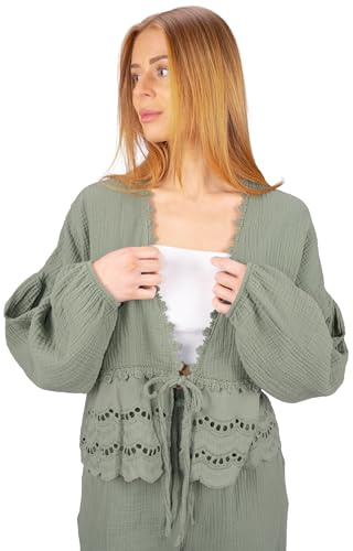 Musselin Bluse mit Bordüre zum Binden, Spitze & Bindeband – im Boho Stil Frühling/Sommer - Laura