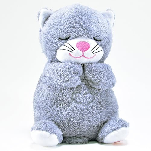 Kögler 45238 - Atmendes Einschlaf-Plüschtier Katze, ca. 26 cm groß, mit Atembewegungen und Leuchtfunktion auf Knopfdruck, mit Einschlafmusik für Babys und Kinder, batteriebetrieben