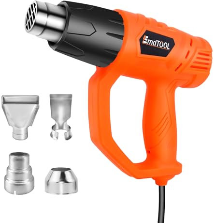 2000W Heat Gun,Professional Hot Air Gun Kit with Dual Temperature Settings 300℃ & 600℃,Overload Protection,4 Nozzles for Paint Stripping,Shrink Wrapping,PVC,Crafts & DIY(Orange)