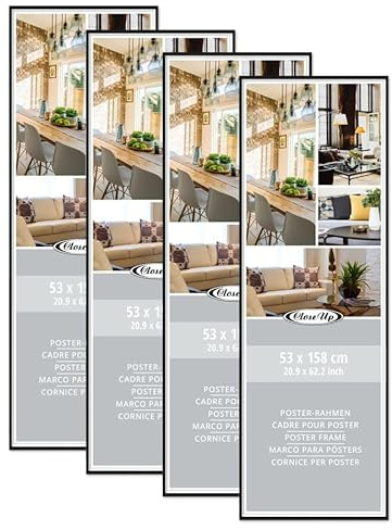 Close Up Posterrahmen 53x158 cm Schwarz – 4er-Set für Türposter & Panoramaformate – Kunststoffglas & MDF-Rückwand – Für großformatige Poster & Wanddeko – Hochformat Und Querformat