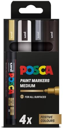 POSCA PC-5M Medium Tip Acrylic Paint Marker Pens, Festive Colours (4-Pack) | 1.8–2.5 mm Medium Tip, for All Surfaces, Water-Based, Non-Toxic