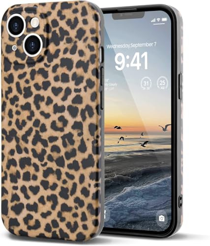 HGH Matt Hülle für iPhone 13 6,1 Zoll, Leopardenmuster Hülle mit Kameraschutz, Samtige Touch Matt Anti-Kratzen Schutzhülle, Anti-Fingerabdruck Hülle für iPhone 13 Case, Retro Leopard