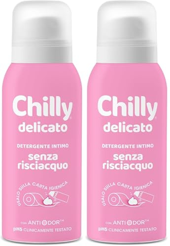 Chilly Senza Risciacquo, Detergente Intimo Senza Risciacquo Delicato, Da usare sulla Carta Igienica, Adatto alle Pelli Sensibili, Formula in Mousse a pH5, Con Anti-Odor, Clinicamente Testato - 100ml