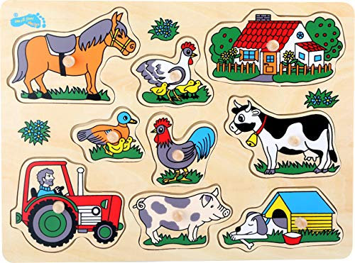 small foot Setzpuzzle Bauerei aus Holz, mit vielen Motiven vom Bauernhof und in bunten Farben, ab 3 Jahren, 1767