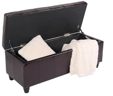 Mendler Bank Sitzbank MIT Aufbewahrung Kriens Leder + Kunstleder 112x45x45cm MVG-Zertifiziert - braun