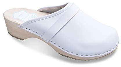 FUTURO FASHION® - Zuecos de Cuero auténtico con Suela de Madera - para Mujer - Colores Lisos Unisex - Blanco/Negro - Tallas 36-46 - Blanco - 43 EU