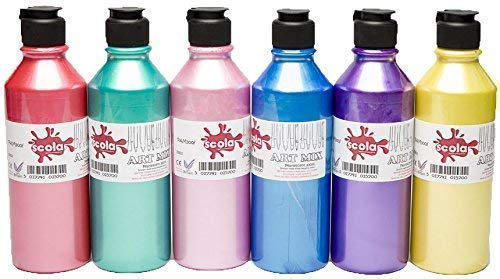 Scola 6 x 300ml Artmix Perlescent Prémélangé Prêt À L'emploi Couleurs Assorties Gouache PAM300/6A