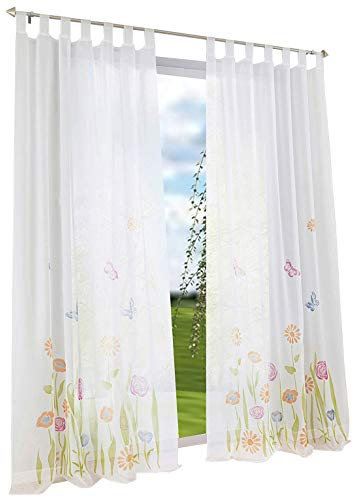 BAILEY JO 1er-Pack Gardine Schlaufen Floral Gardinen Mit Blumen Schmetterling Transparent Voile Vorhang (BxH 150x245cm, grün)