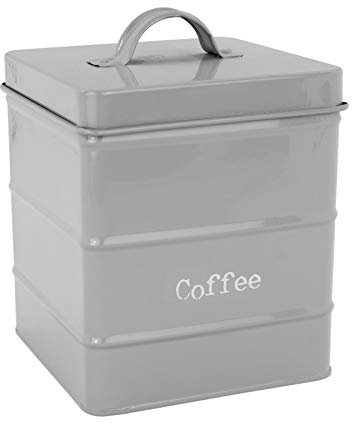 Harbour Housewares 1x Gris Ancien Mètal Boète de Stockage de Cafè - Rètro Cuisine Thè Cafè Sucre Nourriture ètain Poubelle Caddie Rècipient Pots avec Couvercle