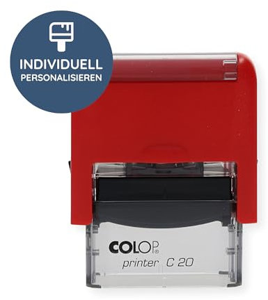 stempel-fabrik – Colop Printer C20 ROT Custom Stempel mit Wunschtext personalisieren – Selbstfärbestempel als Namensstempel, Adressstempel, Firmenstempel & Co zu verwenden (37x13 mm | 4 Zeilen |)