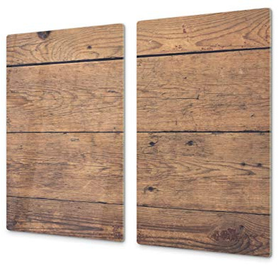 Planche à découper en verre trempé et couvre-cuisinière – Résistant à la chaleur et aux bactéries – UNE PIÈCE (60x52 cm) ou DEUX PIÈCES (30x52 cm chacune); D10A Série Textures: Bois 12