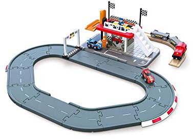 Jouet Hape Station de Course pour Petite Voiture et Circuit Train Bois - Jeu pour Enfant de Plus de Trois Ans - Compatible Avec Jeux de Petit Train en Bois de Marque Traditionnelle