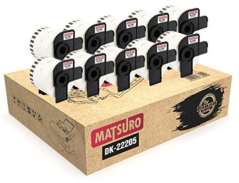Matsuro Original | Kompatibel Rollen Endlos-Etiketten Ersatz für BROTHER P-TOUCH DK-22205 DK22205 (62 mm x 30,48 m | 10-er PACK)