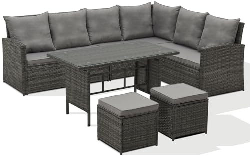 SVITA Monroe Garten-Lounge Set Polyrattan Lounge-Möbel Sitzgruppe Grau