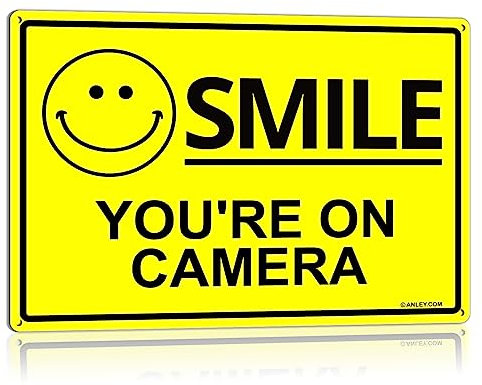 ANLEY Smile Du bist auf dem Kamera-Schild 7 x 10 Zoll - 40 Mil dickes rostfreies wetterfestes Aluminium - Videoüberwachungssicherheits-Metallwarnschild für den Heim- Geschäfts-