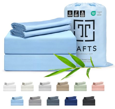 Tafts Cali-King Bettwäsche-Set, Reine 100% Viskose aus Bambus, luxuriös weich, seidig, kühlende Bettlaken, doppelt genäht, lebenslange Qualität (Himmelblau)
