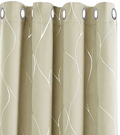 Deconovo Verdunkelungsvorhänge mit Ösen thermo gegen Kälte Thermogardine Hitzeschutz dicke Thermovorhang Kälteschutz, Moderne Gardinen, Wohnzimmer Vorhang, 160x132 cm(HöhexBreite), Beige, 2er Set