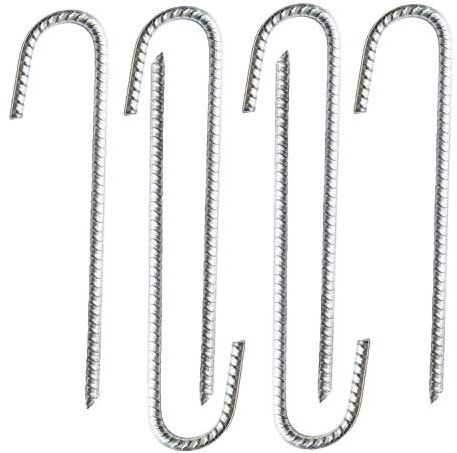 6 * 30cm Heavy Duty Galvanised Steel Ground Rebar Stakes J Hooks Anchors Anchorage Stakes Tent Pegs,Garden Stake Pegs for Marquees,Gazebos,Castles,Tents,Trampolines,Bouncy,Camping,Football Nets