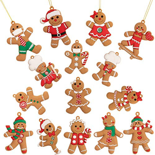 Whaline Christmas Gingerbread Ornaments Set 2 x 2.8 Ginger Man with Strings Figurine Hanging Ornaments for Xmas Tree Festive Season Holiday Party Decoration DIY Craft, 15 Pack