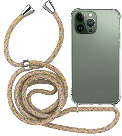 MyGadget Strap Case for Apple iPhone 13 Pro Max - Crossbody Phone Cover - TPU Silicone Case with Neck Holder - Cord Lanyard Carrier with Rope in Multicolor
