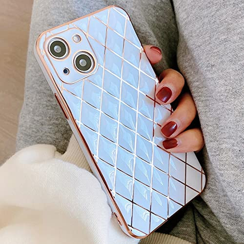 OWM iPhone 14 Case/iPhone 13 Case Silicone [Quilted Designer Back] Shockproof Gold Edging Luxury Girls Women Phone Cover Compatible for iPhone 13 & iPhone 14 - (6.1) White